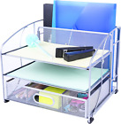 EXERZ Mesh Desk Organiser Office Supplies 3 Trays/Desktop File Holder with and