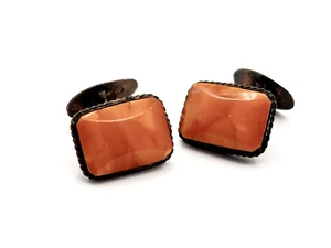 Vintage Baltic Amber Soviet Russia USSR Cufflinks 5k 875 Sterling Silver - Picture 1 of 5
