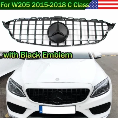 Black Front Grille Grill For Mercedes Benz W205 C300 C250 C300 2015-2017 2018 - Image 1 of 4