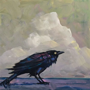 New Blackbird Art Painting Original Impressionism Style Vintage Palette Hawkins - Picture 1 of 8