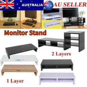 Wooden Monitor Stand LCD Computer Riser Desktop Holder Storage Bracket Organizer - Picture 1 of 23