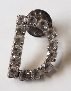 Bedazzled "D" Letter D Brooch Pin Vintage Hat Tie Lapel Pinback W Rhinestones - Picture 1 of 5