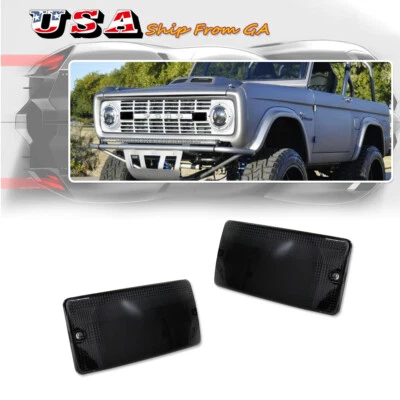 Lentes de luz de señal de giro/estacionamiento de parrilla delantera ahumada para Ford Bronco 1969-1977 Foto 1 de 4