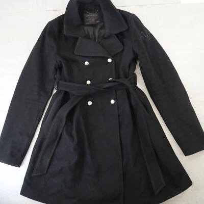 Abrigo de moto True Religion de lana negro talla mediana larga trinchera Foto 1 de 4