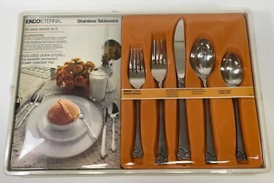 NOS EKCO ETERNA SABINA 50PC SERVICE FOR 8 STAINLESS FLATWARE SET JAPAN - Image 1 of 4