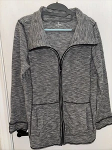T By Talbots Womens M Heather Gray Full Zip Cardigan Jacket Cotton Athletic EUC - Picture 1 of 15
