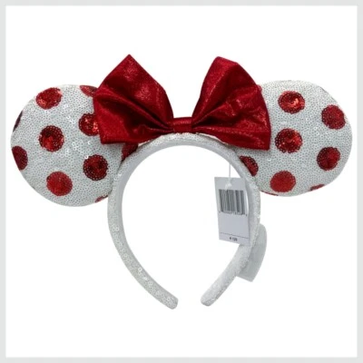 Disney Parks White Sequins Red Polka Dot Headband Minnie Mouse Ears XMAS Rare - Image 1 of 4