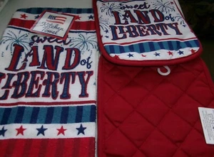 FULL UNCUT SWEET LAND OF LIBERTY PATRIOTIC Print TOWEL & TWO 7 x 9 in potholders - Picture 1 of 2