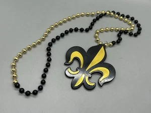 New Orleans Saints Football Beads Necklace Mardi Gras Black Gold Fleur-de-lis - Picture 1 of 6