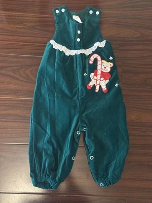 Jersey vintage de terciopelo verde con bastón de caramelo de oso de Navidad bebé niña 6-9 meses Foto 1 de 4