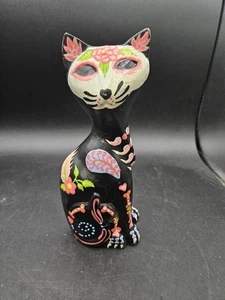 Day of the Dead Wooden Cat Figurine - Picture 1 of 5