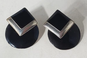 Lote 3 en 1 aretes postes MODERNISTAS esmaltados negros de plata de ley de colección - Imagen 1 de 6