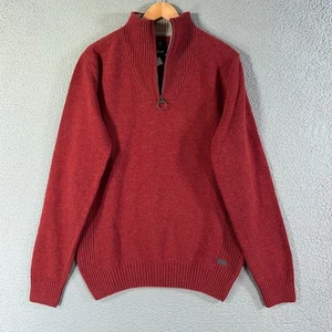 Barbour Wool Sweater Men Large Red Nelson Half Zip Mock neck Pullover Ribb Cuffs - Picture 1 of 11