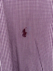 Ralph Lauren Shirt Mens 15.5 Slim Fit Purple White Gingham Button Down Easy Care - Picture 1 of 4
