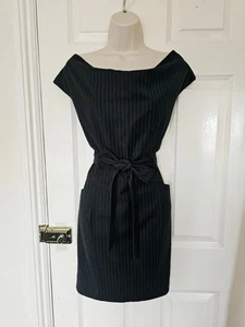 Paul & Joe Cowl Neck Striped Navy Belted Tie Waist Dress with Pockets 38 UK10 - Picture 1 of 6