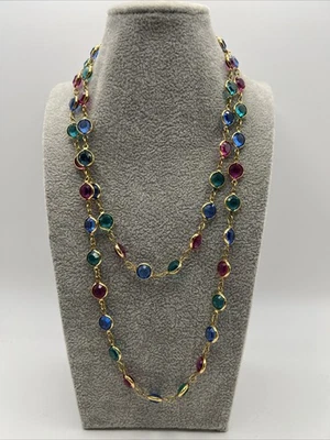 施华洛世奇金链多色边框水晶长项链绿色/蓝色/紫色 — 第 1/4 张图片