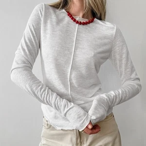 A/W Women’s Crew Neck Knit Top: Minimalist Fashion White Long-Sleeve Inner Wear - Picture 1 of 27