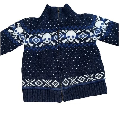Baby Gap Skull 海军蓝男孩 4T 拉链毛衣夹克棉/羊毛混纺 — 第 1/4 张图片