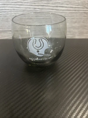 Vintage 1970's NFL Baltimore Colts Smoked Glass Whiskey Low Ball Glass - Image 1 of 4