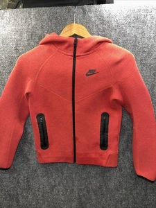 Nike Tech Fleece Hoodie Red Youth Medium Zip Up Sweatshirt Jacket Swoosh Logo - Picture 1 of 6