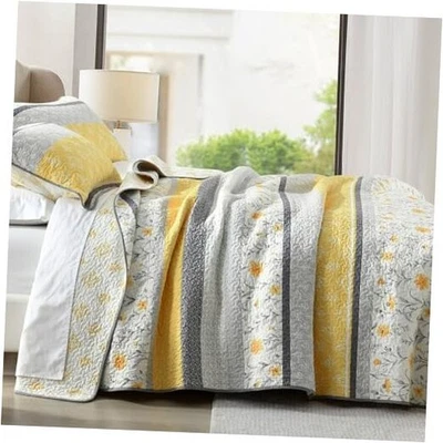  Juego de edredón 100 % algodón Queen, tamaño ropa de cama floral Queen (90"x98") amarillo/gris Foto 1 de 4