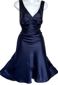 ✨ MONSOON Navy Fit Flare Cotton Silk Mix 1950s Party Occasion Dress - Size 20 - Picture 1 of 2