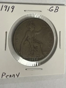 1919 Great Britain Large One Penny Bronze Coin King George V coin Free Shipping - Picture 1 of 6