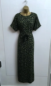 Warehouse Ladies Maxi Dress Size 10 Green Black Long Belted Stretchy Summer New - Picture 1 of 5