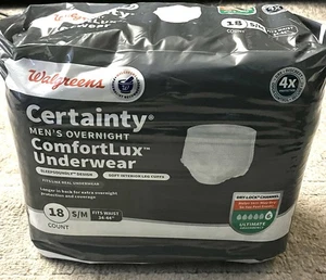 Walgreens  Certainty Mens OvernightUnderwear Size S/M 18count Maximum Absorbency - Picture 1 of 5
