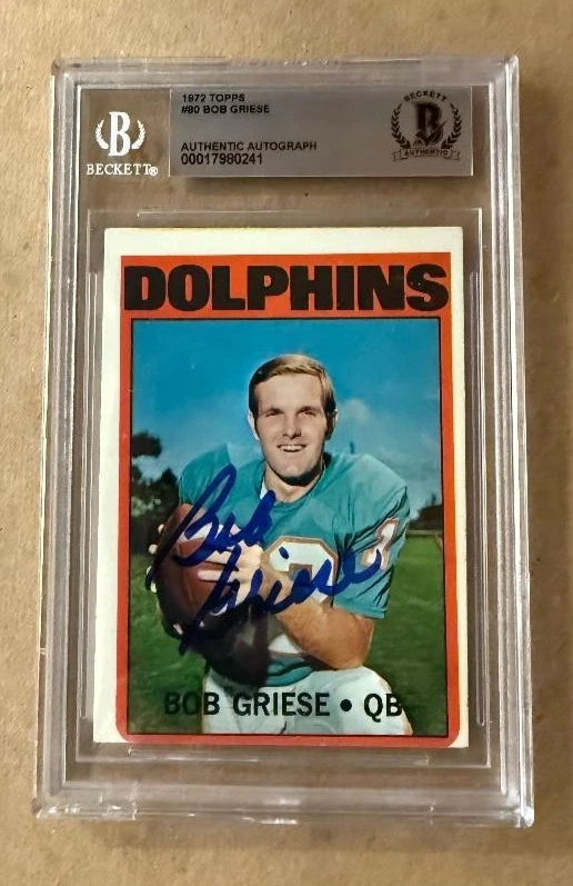 Tarjeta firmada 1972 Topps Bob Griese Miami Dolphins #80 Beckett losa BAS Foto 1 de 1