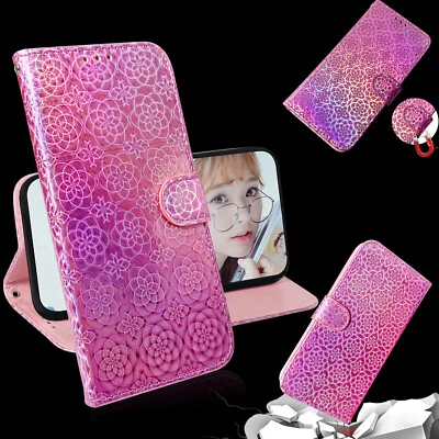 For Various Phone Laser Dazzling Card Bag Flip Wallet Case Stand Cover Women Hot - Image 1 of 4