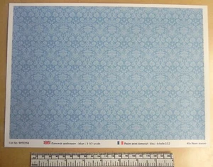 Tapete - blauer Damast - Maßstab 1/12 - Blatt A4 (297 x 210 mm) - Bild 1 von 2