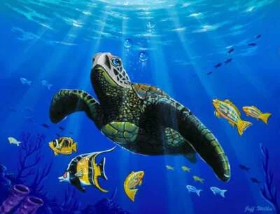 Sea Turtle Accent & Decor Tile Jeff Wilkie Undersea Art POV-JWA016AT - Image 1 of 2