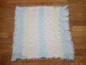Vintage Japan All Mine 100% Acrylic Knit Baby Blanket Pastels Waffle Weave - Picture 1 of 23