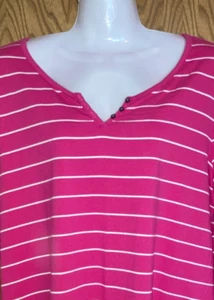 LANDS END Womens Pink White Striped Size L 14 16 Blouse 3/4 Slv Stretch Cotton - Picture 1 of 7