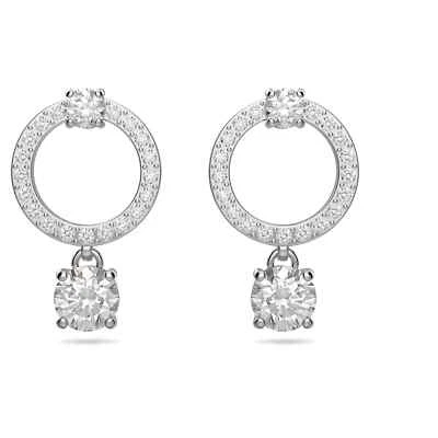 Pendientes de aro Swarovski Constella corte redondo, blanco, enchapado en rodio 5563278 Foto 1 de 4