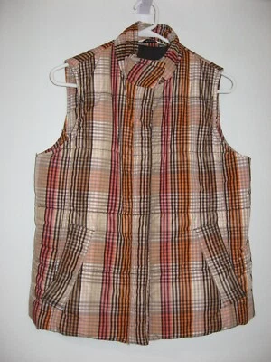 LIZ CLAIBORNE SLEEVELESS MULTICOLORED CKECK ZIP+BUTTON UP PUFFER VEST SIZE M - image 1 of 4