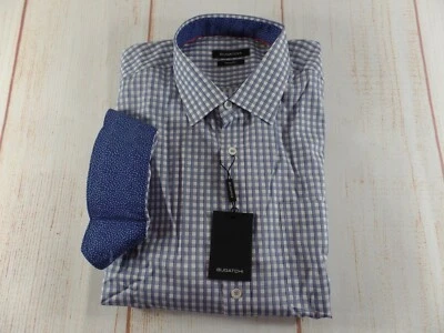 NEW Men's Bugatchi Button Up Shirt XXL Gingham Plaid Flip Cuff Shaped Fit   - Image 1 of 4