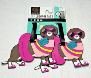 G FORCE LUGGAGE ID TAGS AND INSERT DACHSHUND (2) BEACH PLEASE PINK NIP - Picture 1 of 2