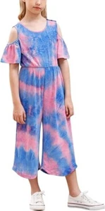 Girls Ruffle Sleeve Jumpsuit Romper Casual Curvy Long Wide Leg (Size 14) pink - Picture 1 of 6