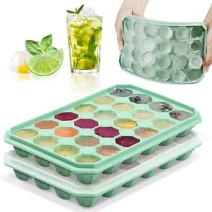 Ice Cube Tray with No Spill Lid Easy Release 48 Cubes Whiskey Cocktail - Picture 1 of 15