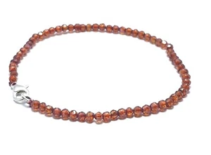 Indian Red Zircon Gemstone 3 mm Cut Round Beads 925 Silver 10" Strand Bracelets - Picture 1 of 7