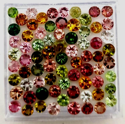 Natural Multi Tourmaline Stone Round Cut Loose Gemstone Lot 100 Pcs 3 MM - Image 1 of 4