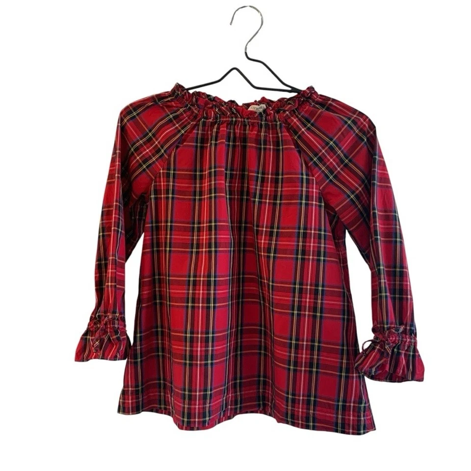 crewcuts J. Top Crew 100 % algodón a cuadros con volantes cuello rojo negro niñas talla 14 Foto 1 de 4