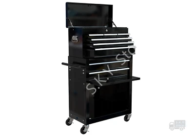 Механическая тележка для инструментов, 8 ящиков стальной шкаф для хранения с колесами, черный - Изображение 1 из 4