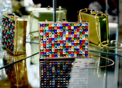 Judith Leiber SWAROVSKI CRYSTAL MULTI CONFETTI BITS SHOULDER BAG Clutch BOOK BOX - Image 1 of 4