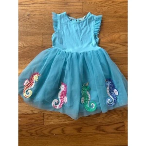 Mini Boden abito in jersey con applicazioni in tulle ragazza blu acqua cavallucci marini 2-3 anni 2T 3T - Foto 1 di 8