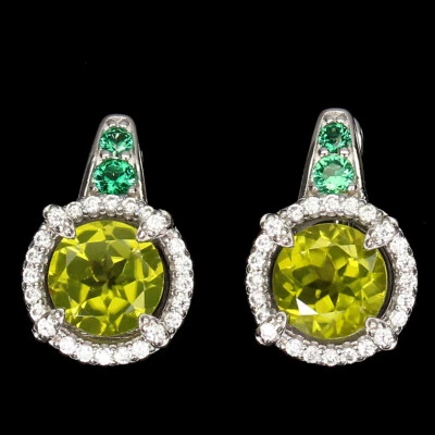 Pendientes de plata de ley 925 redondos peridoto verde 7 mm joyas de piedras preciosas naturales Foto 1 de 4