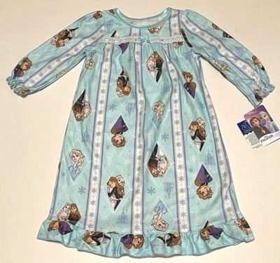 Disney Frozen Princess Flannel Granny Nightgown Pajamas Elsa + Anna New Nwt Girl - Image 1 of 4