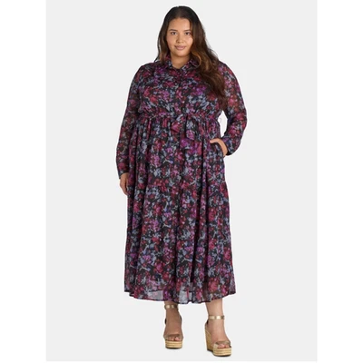 Terra & Sky Women's Plus Maxi Shirtdress, 2XL - Image 1 of 4